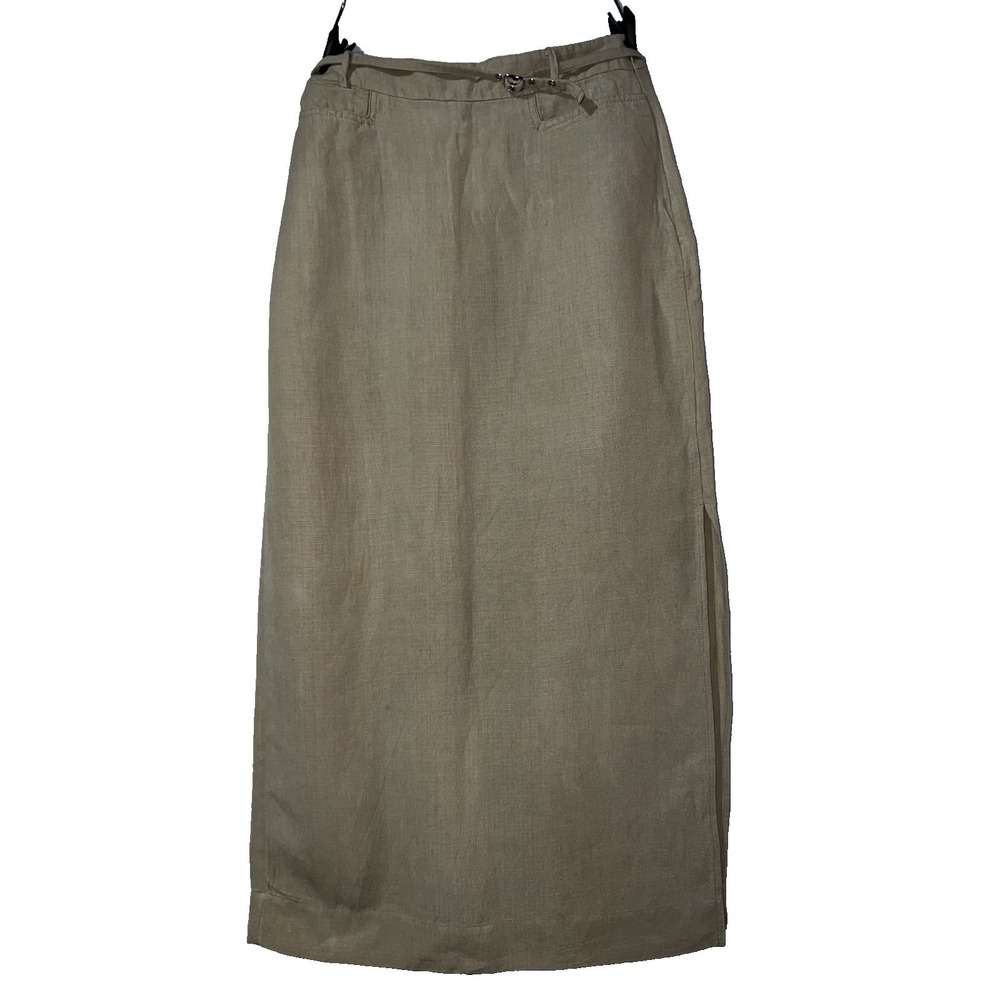& Other Stories Linen Silk Maxi Skirt Beige Tan Belted Side Slit Size 6